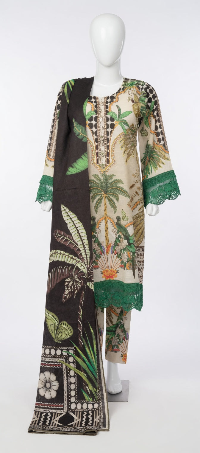 GREEN BANA DORABFABRIC DIGITAL PRINTED LAWN 3PIECE SUIT